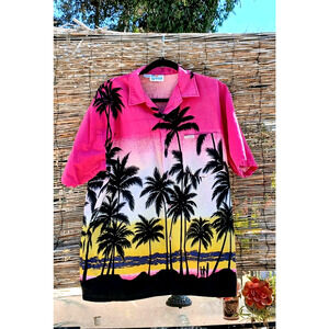 Vintage Windswept Tropical Shirt XL Fuscia Palm Luau Party Travel Hawaii Bahamas
